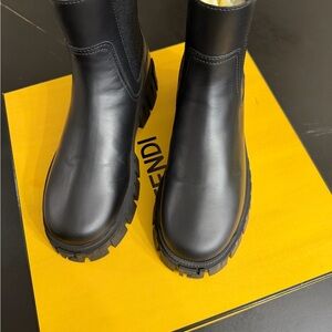 Fendi Black Leather Lug-Sole Chelsea Boots